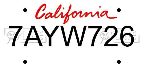 7AYW726 California License Plate