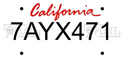 7AYX471 California License Plate
