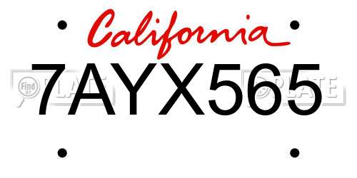 7AYX565 California License Plate
