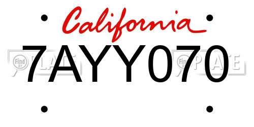 7AYY070 California License Plate