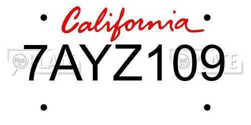 7AYZ109 California License Plate