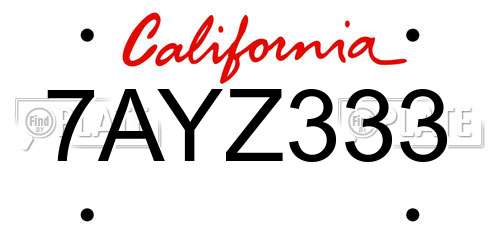 7AYZ333 California License Plate