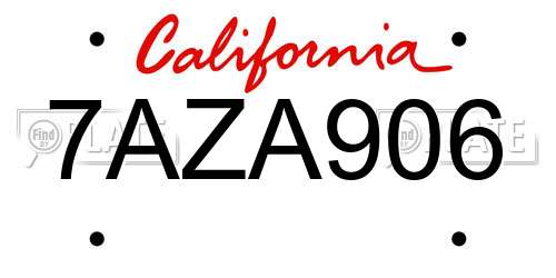 7AZA906 California License Plate