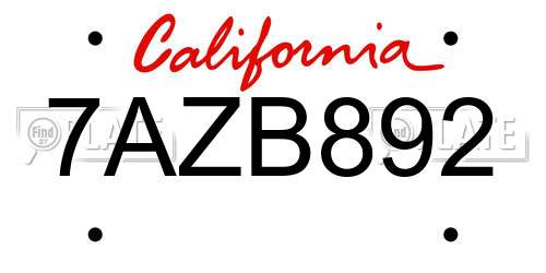 7AZB892 California License Plate