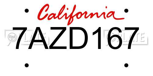 7AZD167 California License Plate