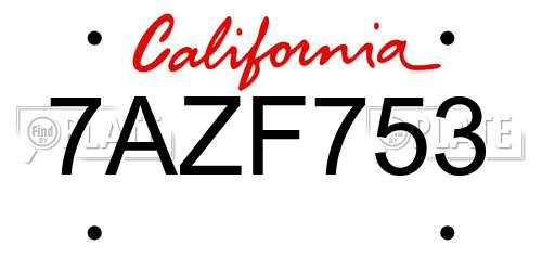 7AZF753 California License Plate