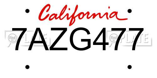 7AZG477 California License Plate