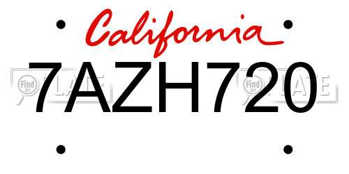 7AZH720 California License Plate