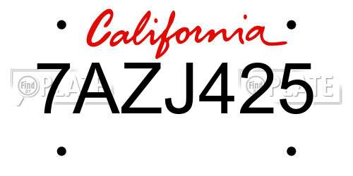 7AZJ425 California License Plate