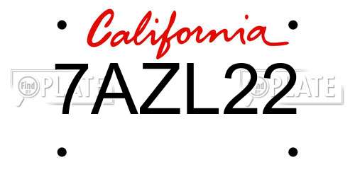 7AZL22 California License Plate