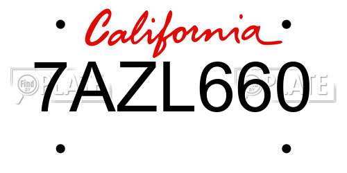 7AZL660 California License Plate