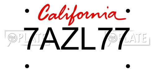 7AZL77 California License Plate