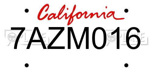 7AZM016 California License Plate