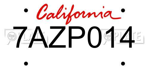 7AZP014 California License Plate