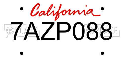 7AZP088 California License Plate