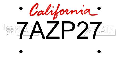 7AZP27 California License Plate