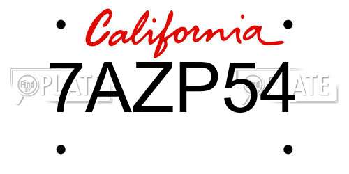 7AZP54 California License Plate