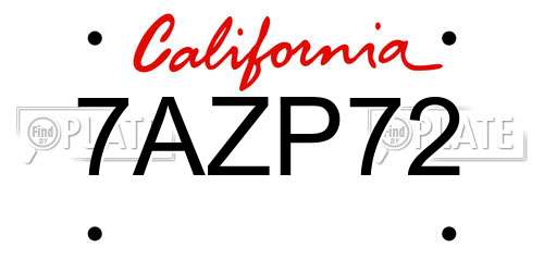 7AZP72 California License Plate