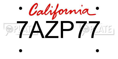 7AZP77 California License Plate