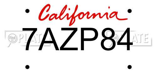 7AZP84 California License Plate
