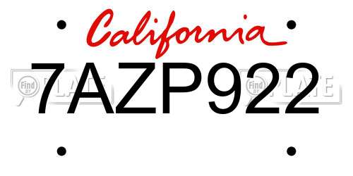 7AZP922 California License Plate