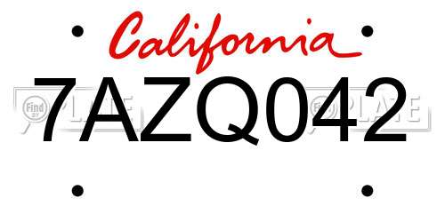 7AZQ042 California License Plate