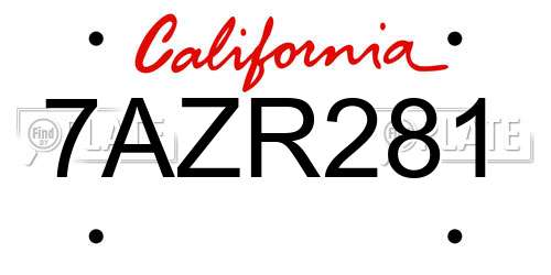 7AZR281 California License Plate