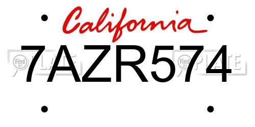 7AZR574 California License Plate