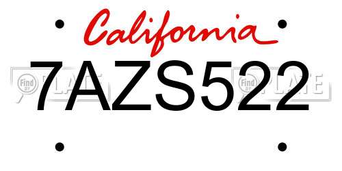 7AZS522 California License Plate