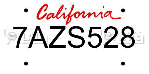 7AZS528 California License Plate