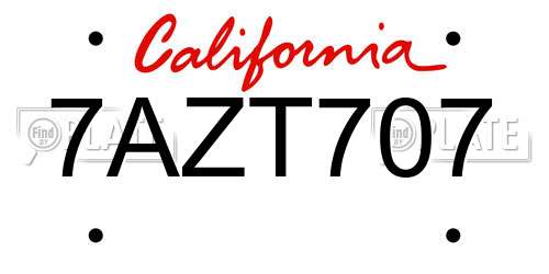 7AZT707 California License Plate