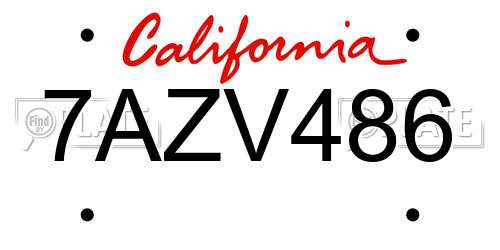 7AZV486 California License Plate