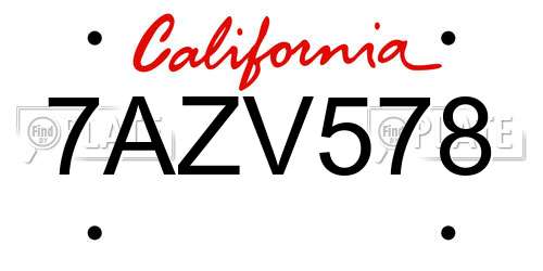 7AZV578 California License Plate
