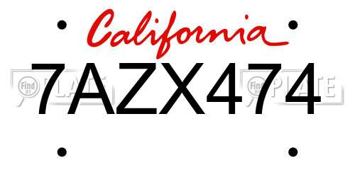 7AZX474 California License Plate