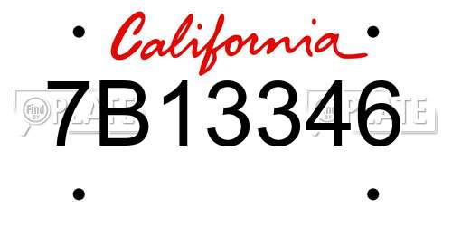 7B13346 California License Plate