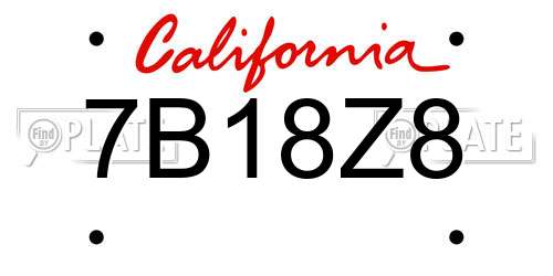 7B18Z8 California License Plate
