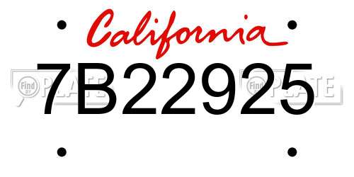 7B22925 California License Plate