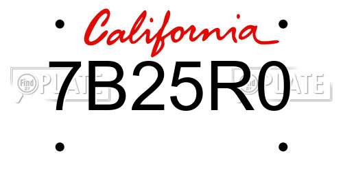 7B25R0 California License Plate