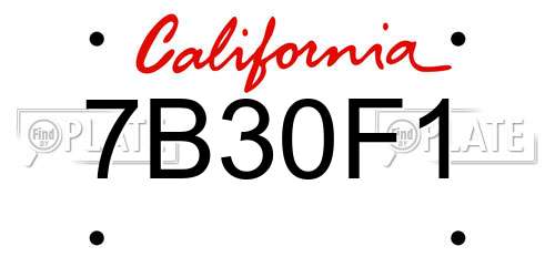 7B30F1 California License Plate