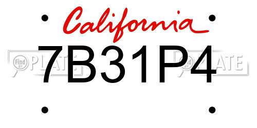 7B31P4 California License Plate