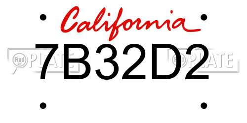 7B32D2 California License Plate