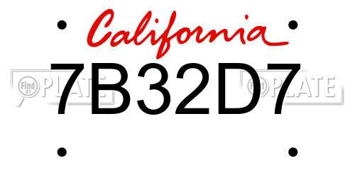 7B32D7 California License Plate