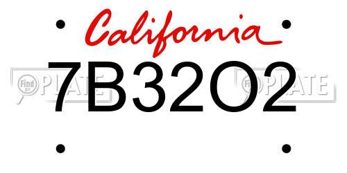 7B32O2 California License Plate