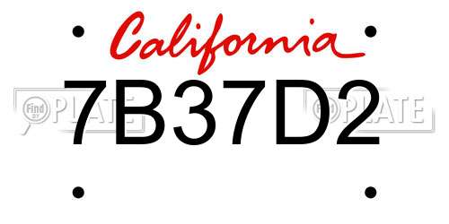 7B37D2 California License Plate