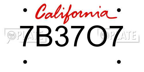 7B37O7 California License Plate
