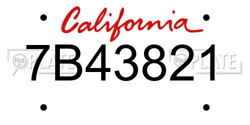 7B43821 California License Plate