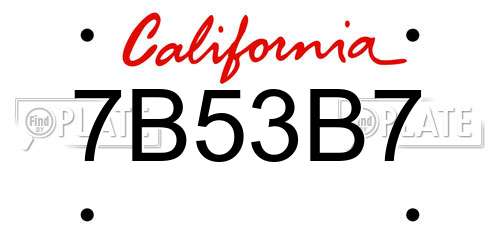 7B53B7 California License Plate