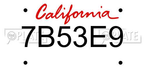 7B53E9 California License Plate