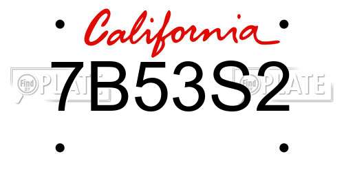 7B53S2 California License Plate