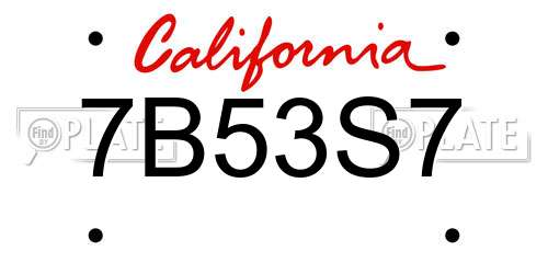 7B53S7 California License Plate